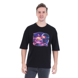 ficon men oversized graphic printed cotton t shirt | round neck 3/4 sleeve casual t shirt for men